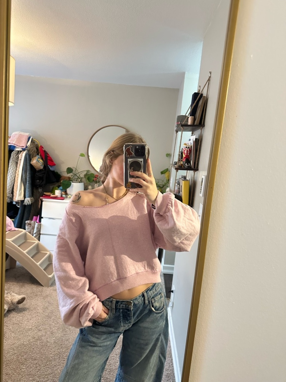 We the free off shoulder reversible crewneck
